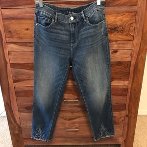 WHBM cropped denim with lace stitch at hem